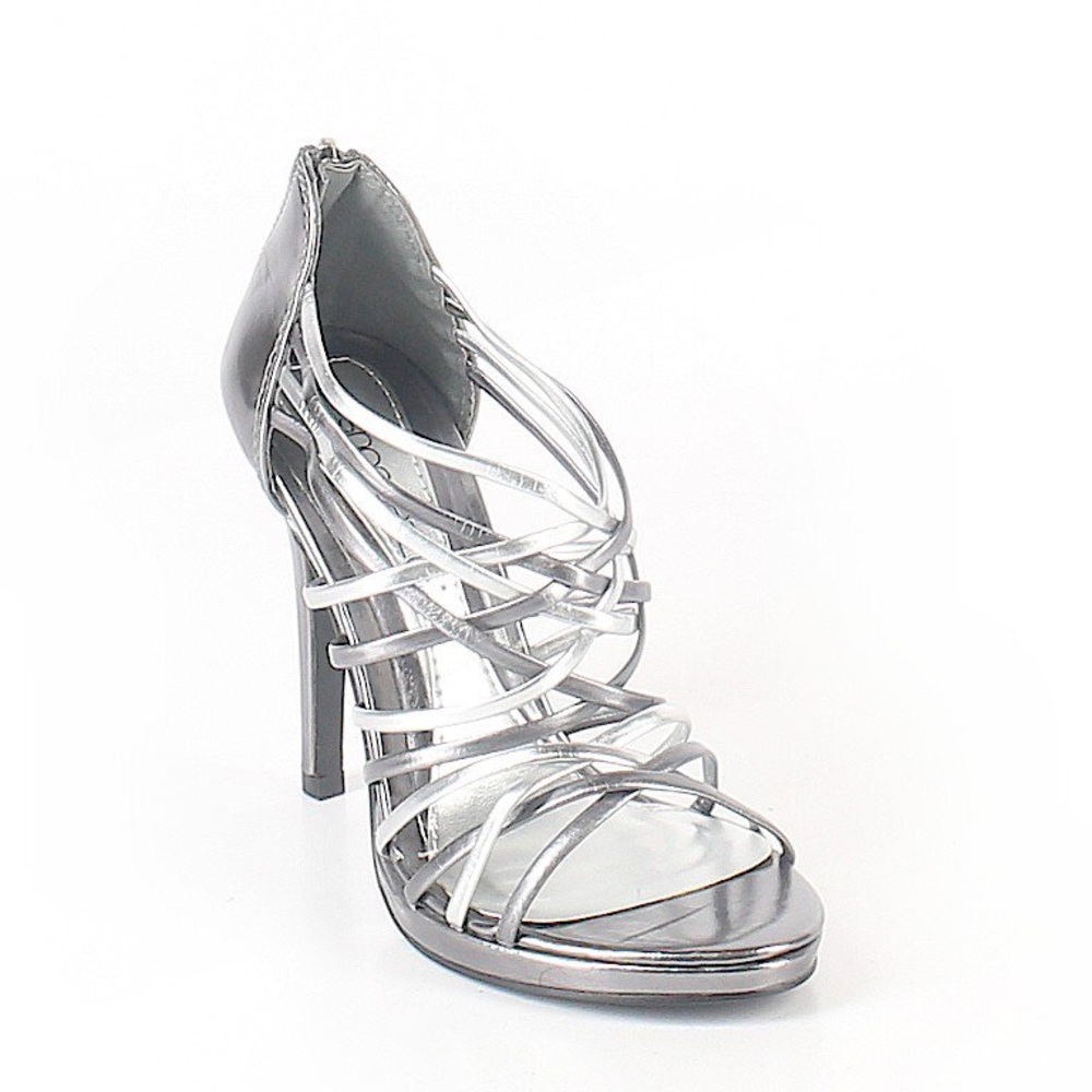 Shoe Dazzle Silver Strappy Heels Size 11